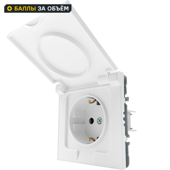 Розетка встраиваемая Mirkl Grace с заземлением с крышкой и шторками цвет белый