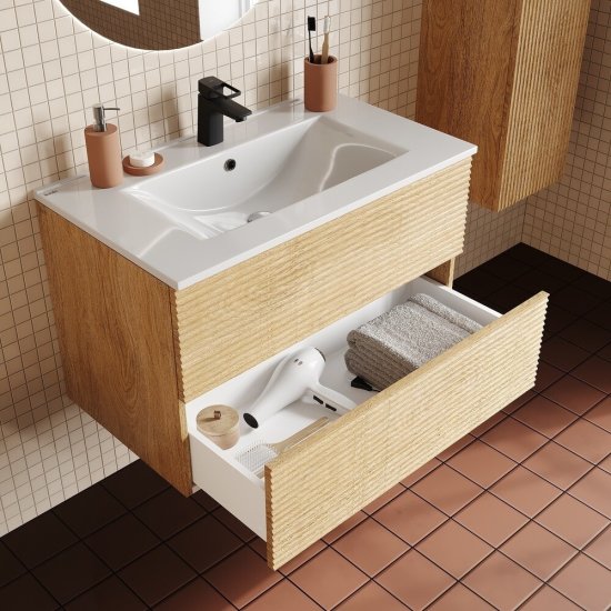 Комплект тумба с раковиной Iddis Bild 80 см подвесная дуб светлый (BIL80V0i95K)