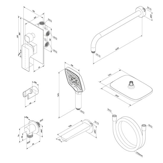 Душевая система Damixa Gala встраиваемая с верхним душем с лейкой со смесителем хром (953510000)
