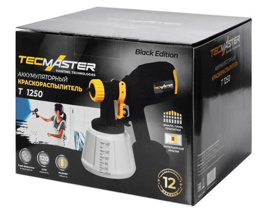 Краскопульт аккумуляторный Tecmaster T1250, 20 В Li-ion 4 Ач, 1 л/мин