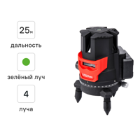 Уровень лазерный Elitech ПЛ 10-4В-ЗЕЛ зеленый луч, 25 м