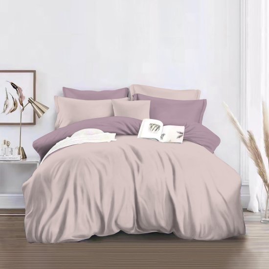 Комплект постельного белья Minimalism 471 евро полисатин бежево-розовый