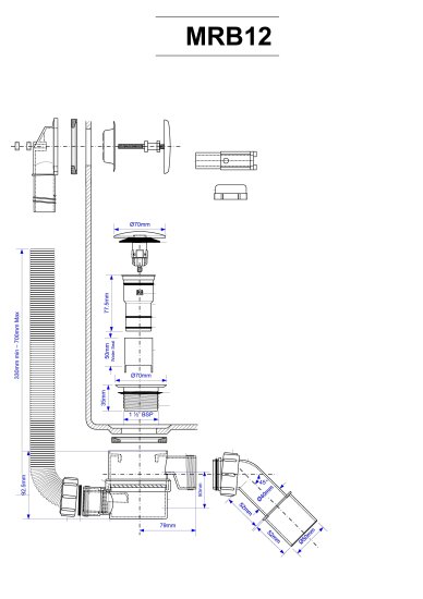 Сифон для ванны McAlpine клик-клак длина перелива 700мм MRB12-PB