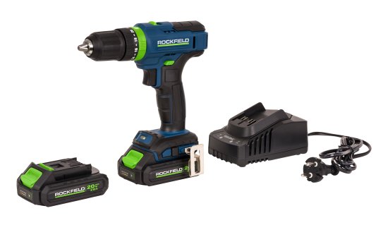 Дрель-шуруповерт аккумуляторная ударная Rockfield RF2052K, 20 В Li-ion 2x2 Ач