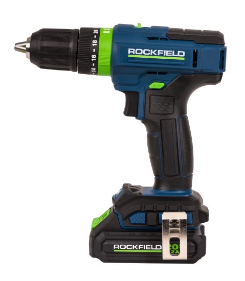 Дрель-шуруповерт аккумуляторная ударная Rockfield RF2052K, 20 В Li-ion 2x2 Ач