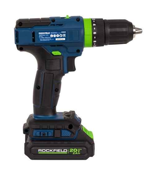 Дрель-шуруповерт аккумуляторная ударная Rockfield RF2052K, 20 В Li-ion 2x2 Ач
