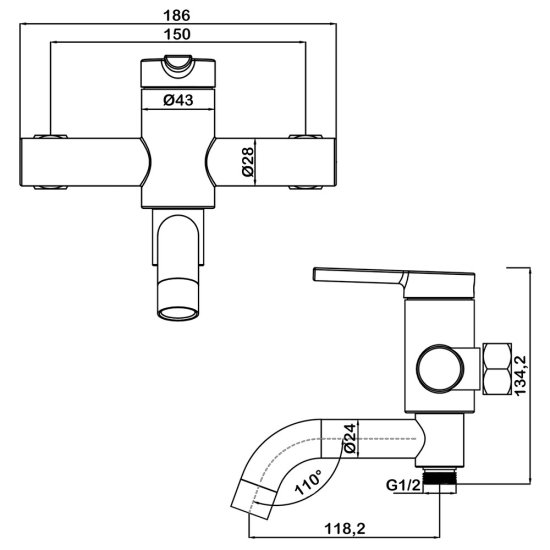 Смеситель для ванны Swedbe Diana черный однорычажный с коротким изливом без лейки (1030B)