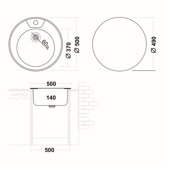 Мойка для кухни Ukinox Nord d50х14 см врезная сталь (Nr D500 (0,4))