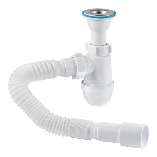 Сифон для раковины АНИ пласт 1 1/4х40 мм с выпуском 40/50 мм с соединением 40/50 мм белый (C2015)