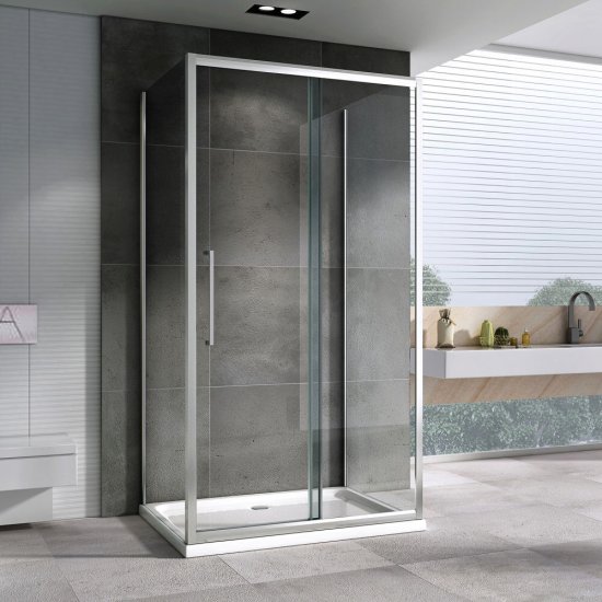 Душевой уголок Abber Schwarzer Diamant хром 100х90х195 см прямоугольник стекло прозрачное 6 мм (AG30100H-S90-S90)