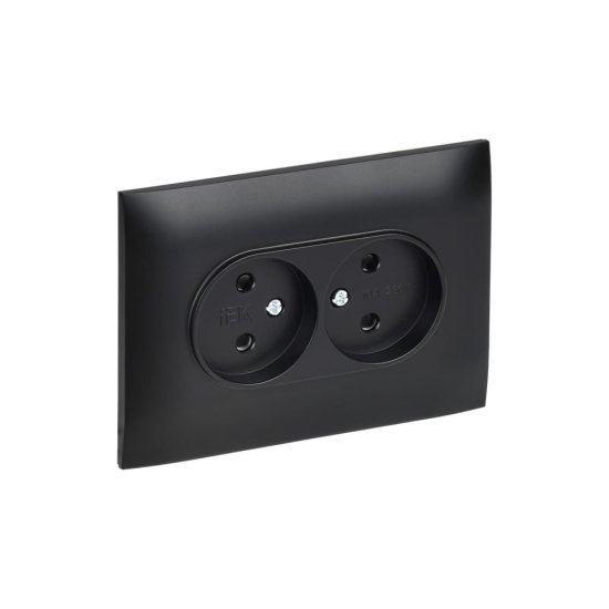 2-местная розетка IEK SKANDY без заземления с защитными шторками 10А в сборе SK-R09Bl черный