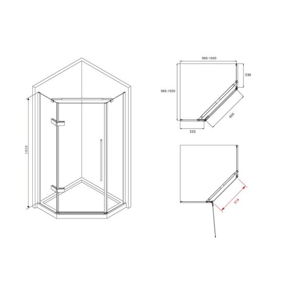 Душевой уголок Abber Ewiges Wasser черный 100х100х195 см пятиугольник стекло прозрачное 6 мм (AG05100B)