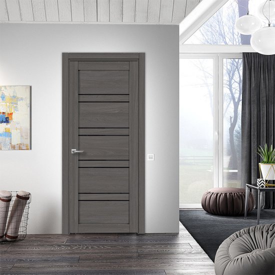 Дверь межкомнатная Соло 1 800х2000 мм ПВХ дуб элегансия серый со стеклом с замком