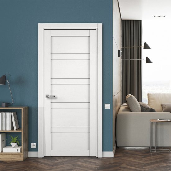 Дверь межкомнатная Соло 1 600х2000 мм ПВХ дуб шале белый со стеклом с замком