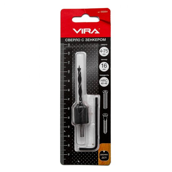Сверло по дереву спиральное Vira 4х75 мм с зенкером (552054)