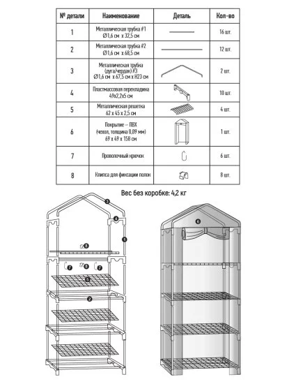 Балконная теплица Маргарита пластик/металл 700x80 мм цвет зеленый