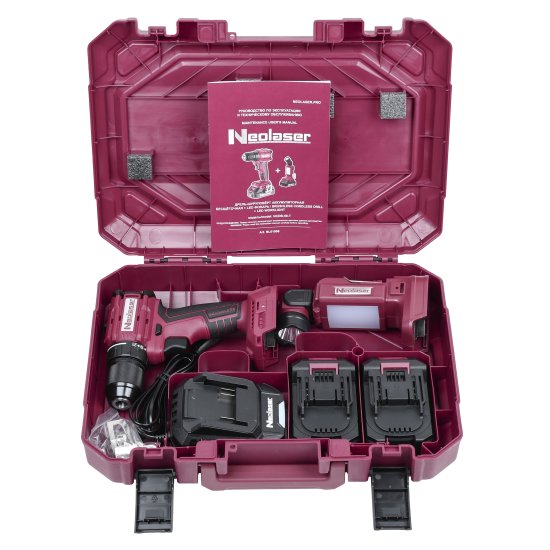 Дрель-шуруповерт аккумуляторная бесщеточная Neolaser NCDB-50-T, 20 В Li-ion 2x2.5 Ач фонарь в комплекте