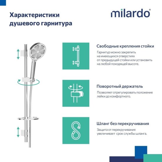Душевой комплект Milardo Ideal Spa с лейкой со стойкой с мыльницей хром (ILS3C70M16)