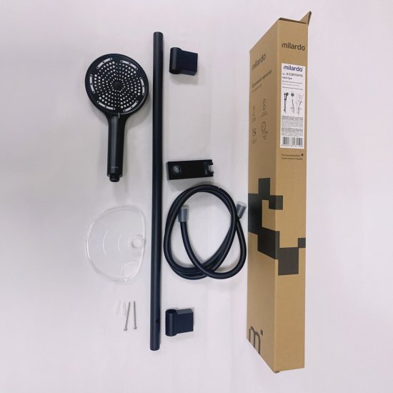 Душевой комплект Milardo Ideal Spa с лейкой со стойкой с мыльницей черный (ILS3B70M16)