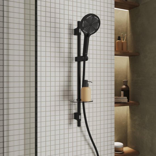 Душевой комплект Milardo Ideal Spa с лейкой со стойкой с мыльницей черный (ILS3B70M16)