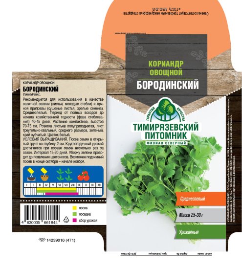 Семена пряных трав Тимирязевский питомник кориандр Бородинский