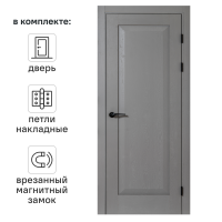 Дверь межкомнатная глухая Альпика 60x220 см полипропилен цвет графит вуд с замком и петлями