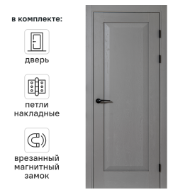 Дверь межкомнатная глухая Альпика 60x220 см полипропилен цвет графит вуд с замком и петлями