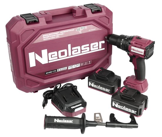 Дрель-шуруповерт аккумуляторная ударная бесщеточная Neolaser NCDB-170, 20 В Li-ion 2x4 Ач