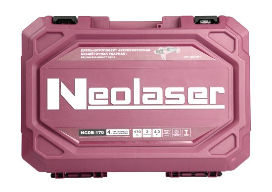 Дрель-шуруповерт аккумуляторная ударная бесщеточная Neolaser NCDB-170, 20 В Li-ion 2x4 Ач