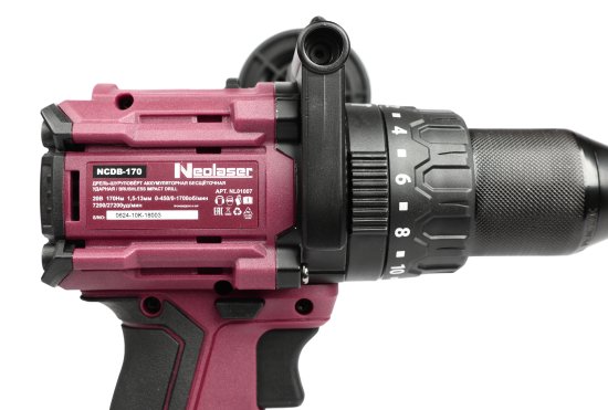 Дрель-шуруповерт аккумуляторная ударная бесщеточная Neolaser NCDB-170, 20 В Li-ion 2x4 Ач