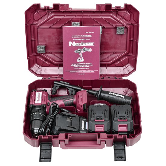 Дрель-шуруповерт аккумуляторная ударная бесщеточная Neolaser NCDB-170, 20 В Li-ion 2x4 Ач
