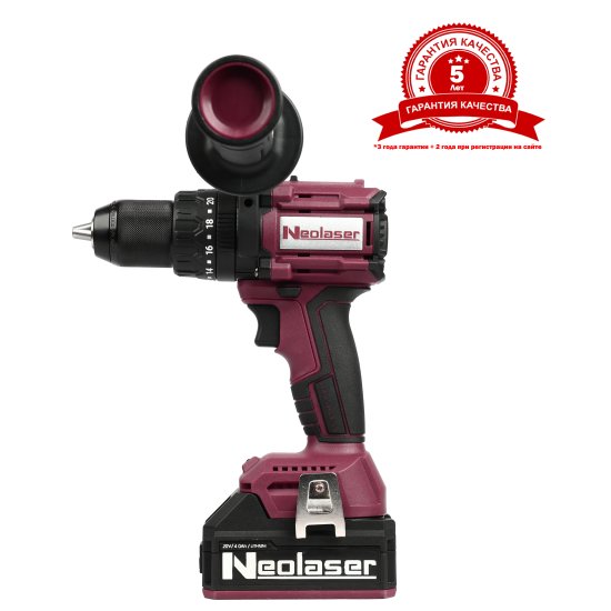 Дрель-шуруповерт аккумуляторная ударная бесщеточная Neolaser NCDB-170, 20 В Li-ion 2x4 Ач