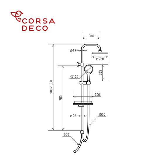 Душевой комплект Corsa Deco CX с верхним душем с лейкой черный (SSCX230SB)