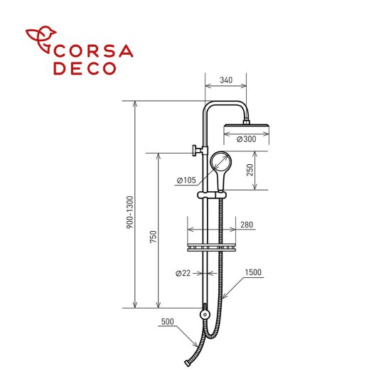 Душевой комплект Corsa Deco NX с верхним душем с лейкой хром (SSNX300S)