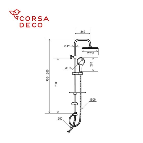 Душевой комплект Corsa Deco AX с верхним душем с лейкой хром (SSAX250S)