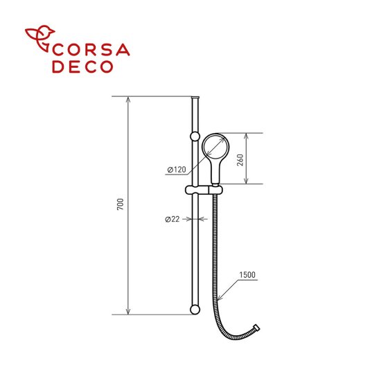 Душевой комплект Corsa Deco FX со шлангом со стойкой хром (SSETFX120S)