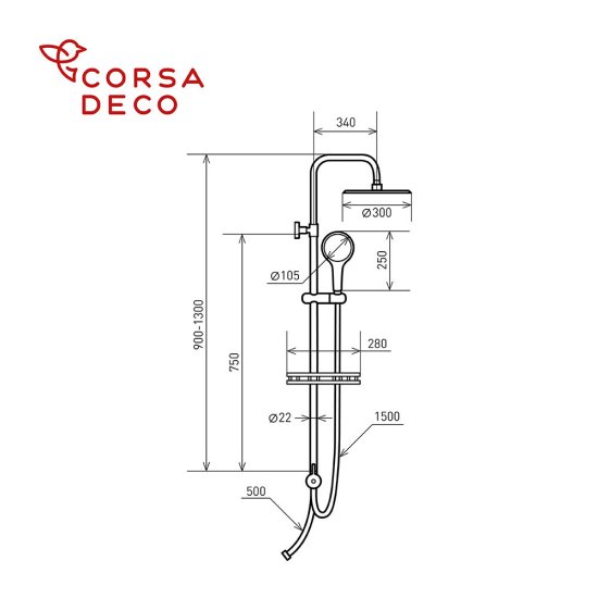 Душевой комплект Corsa Deco NX с верхним душем с лейкой черный (SSNX300SB)