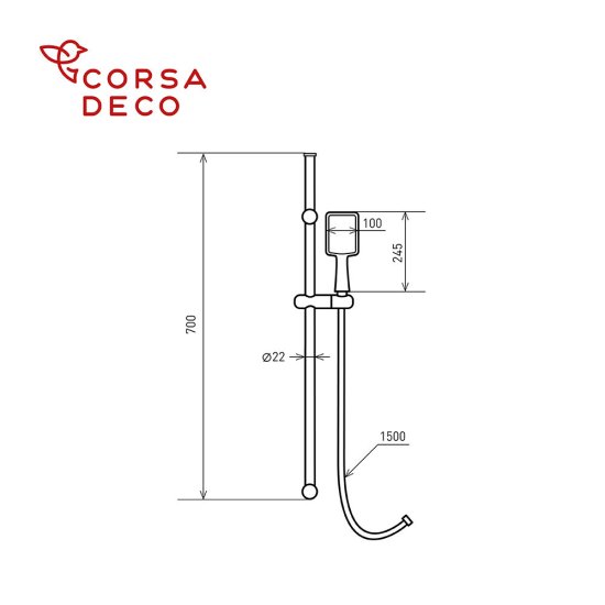 Душевой комплект Corsa Deco TX со шлангом со стойкой черный (SSETTX100QB)