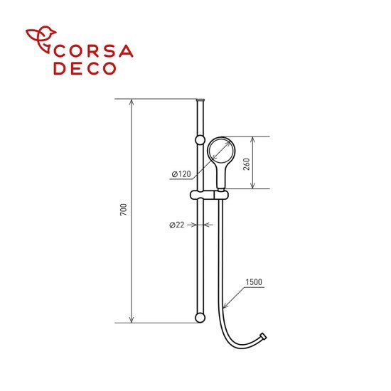 Душевой комплект Corsa Deco FX со шлангом со стойкой черный (SSETFX120SB)