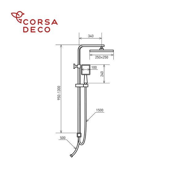 Душевой комплект Corsa Deco TX с верхним душем с лейкой черный (SSTX250QB)
