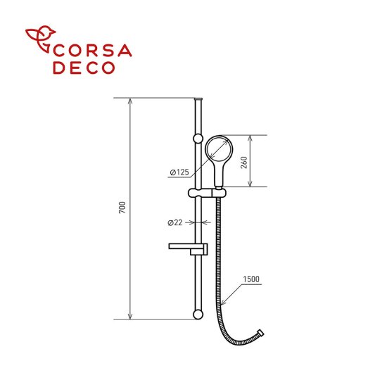 Душевой комплект Corsa Deco AX со шлангом со стойкой хром (SSETAX120S)