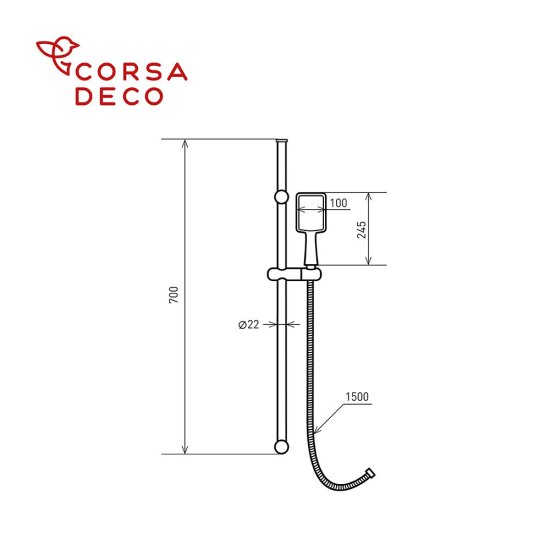 Душевой комплект Corsa Deco TX со шлангом со стойкой хром (SSETTX100Q)