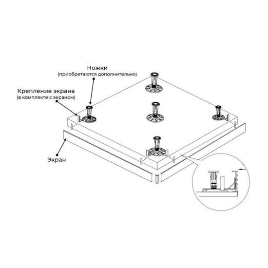 Экран для поддона RGW N/ST-01 металл 90х90х10 см квадрат графит (50231599-02)