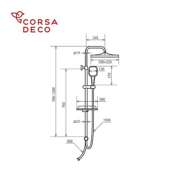 Душевой комплект Corsa Deco CX с верхним душем с лейкой черный (SSCX330QB)