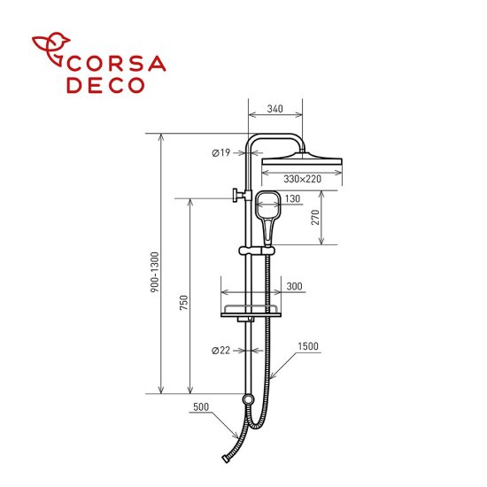 Душевой комплект Corsa Deco CX с верхним душем с лейкой хром (SSСX330Q)