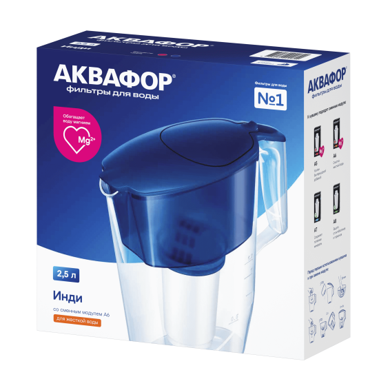Фильтр-кувшин для воды Аквафор Инди 2.5 л синий 1 картридж