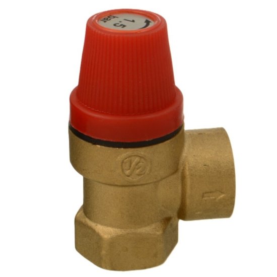 Клапан предохранительный Terma 1/2 ВР(г) х 1/2 ВР(г) 1,5 бар для систем отопления 120 °С KVs 0,5 (88081)