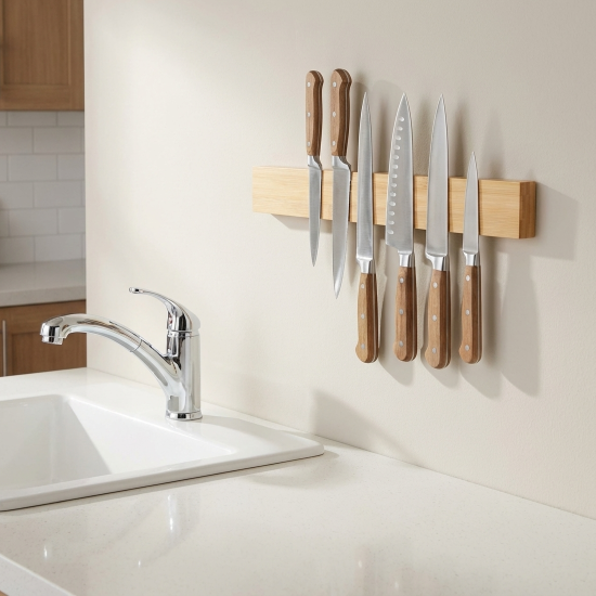 Держатель для ножей магнитный Leonord 38x5x2 см бамбук цвет бежевый