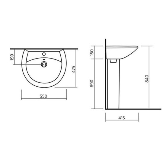 Комплект раковина с пьедесталом Sanita Аттика 55 см белая
