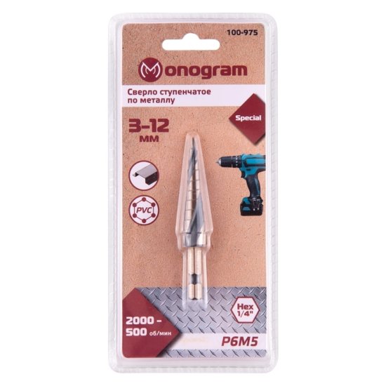 Сверло по металлу ступенчатое спиральное Monogram Special 3-12 мм (100-975)